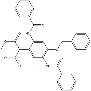 [4-Benzyloxy-2,5-bis(benzoylamino)phenyl]malonic acid dimethyl ester Struktur