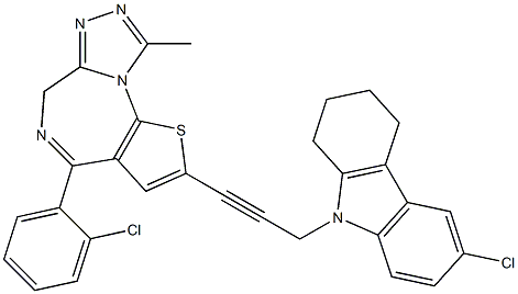 4-(2-Chlorophenyl)-9-methyl-2-[3-[(6-chloro-1,2,3,4-tetrahydro-9H-carbazol)-9-yl]-1-propynyl]-6H-thieno[3,2-f][1,2,4]triazolo[4,3-a][1,4]diazepine Struktur