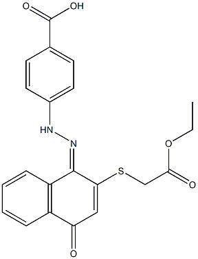 [[[1,4-Dihydro-1-[[[4-hydroxycarbonylphenyl]amino]imino]-4-oxonaphthalen]-2-yl]thio]acetic acid ethyl ester Struktur