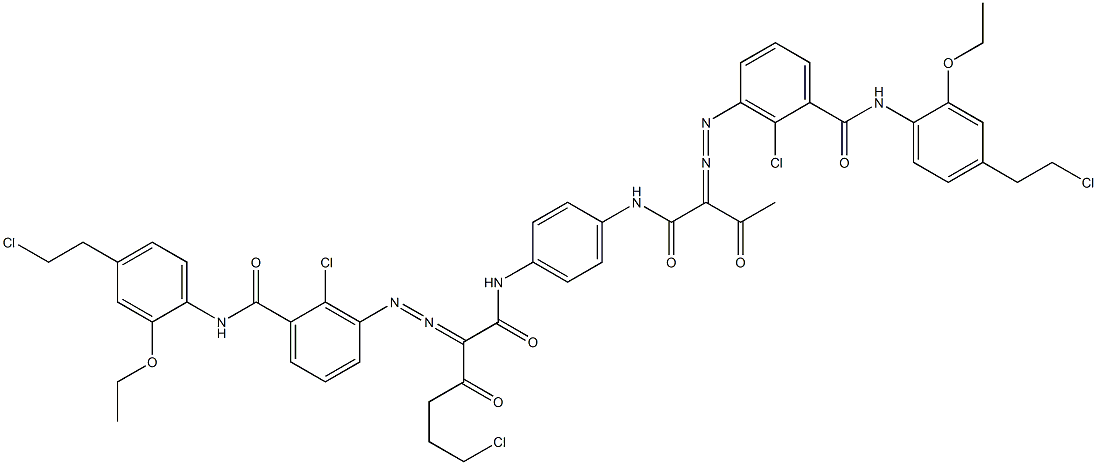 3,3'-[2-(2-Chloroethyl)-1,4-phenylenebis[iminocarbonyl(acetylmethylene)azo]]bis[N-[4-(2-chloroethyl)-2-ethoxyphenyl]-2-chlorobenzamide] Struktur