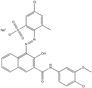 3-Chloro-5-methyl-6-[[3-[[(4-chloro-3-methoxyphenyl)amino]carbonyl]-2-hydroxy-1-naphtyl]azo]benzenesulfonic acid sodium salt Struktur