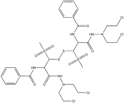 3,3'-Dithiobis[N',N'-bis(2-chloroethyl)-2-benzoylamino-3-methylsulfonylpropionic acid hydrazide] Struktur