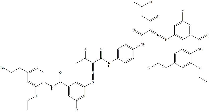 3,3'-[2-(1-Chloroethyl)-1,4-phenylenebis[iminocarbonyl(acetylmethylene)azo]]bis[N-[4-(2-chloroethyl)-2-ethoxyphenyl]-5-chlorobenzamide] Struktur