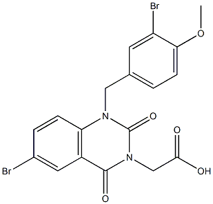 1-(3-Bromo-4-methoxybenzyl)-1,2,3,4-tetrahydro-6-bromo-2,4-dioxoquinazoline-3-acetic acid Struktur