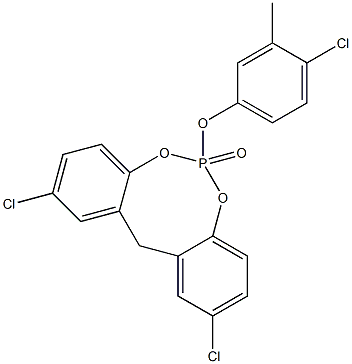 2,10-Dichloro-6-(4-chloro-3-methylphenoxy)-12H-dibenzo[d,g][1,3,2]dioxaphosphocin 6-oxide Struktur