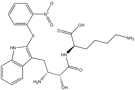 N2-[(2R,3R)-3-Amino-2-hydroxy-4-[2-[(2-nitrophenyl)thio]-1H-indol-3-yl]butyryl]-D-lysine Struktur