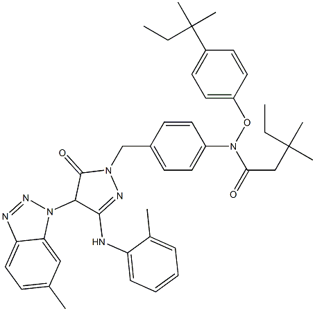 1-[4-(2,4-Di-tert-pentylphenoxyacetylamino)benzyl]-3-(2-methylanilino)-4-(6-methyl-1H-benzotriazol-1-yl)-5(4H)-pyrazolone Struktur