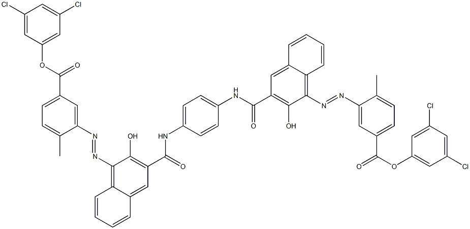 1,4-Bis[1-[[2-methyl-5-(3,5-dichlorophenoxycarbonyl)phenyl]azo]-2-hydroxy-3-naphthoylamino]benzene Struktur