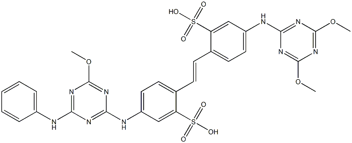 4-(4-Anilino-6-methoxy-1,3,5-triazin-2-ylamino)-4'-(4,6-dimethoxy-1,3,5-triazin-2-ylamino)-2,2'-stilbenedisulfonic acid Struktur