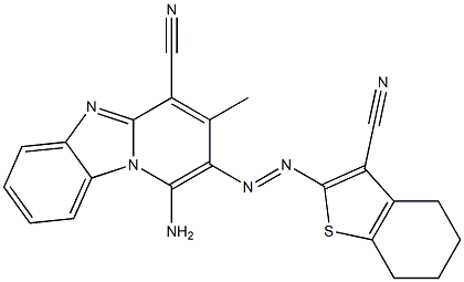 4,5,6,7-Tetrahydro-2-(1-amino-4-cyano-3-methylpyrido[1,2-a]benzimidazol-2-ylazo)benzo[b]thiophene-3-carbonitrile Struktur