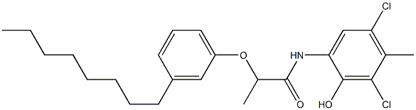 2-[2-(3-Octylphenoxy)propanoylamino]-4,6-dichloro-5-methylphenol Struktur