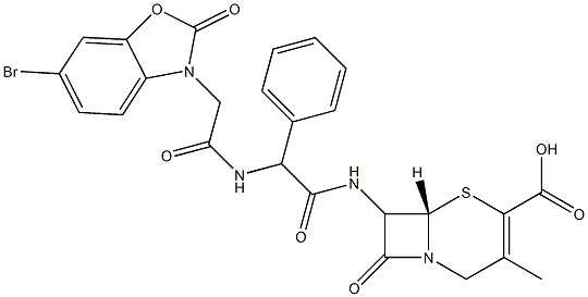 7-[[Phenyl[[[(6-bromo-2,3-dihydro-2-oxobenzoxazol)-3-yl]acetyl]amino]acetyl]amino]-3-methylcepham-3-ene-4-carboxylic acid Struktur