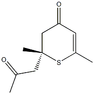 (R)-2,3-Dihydro-2,6-dimethyl-2-(2-oxopropyl)-4H-thiopyran-4-one Struktur