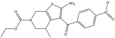 2-Amino-3-(4-nitrobenzoyl)-4,5,6,7-tetrahydro-4-methyl-6-ethoxycarbonylthieno[2,3-c]pyridine Struktur