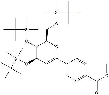 (4R,5R,6R)-5,6-Dihydro-2-(4-methoxycarbonylphenyl)-4,5-bis(tert-butyldimethylsilyloxy)-6-(tert-butyldimethylsilyloxymethyl)-4H-pyran Struktur