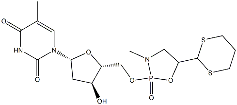 5'-O-[5-(1,3-Dithian-2-yl)-3-methyl-2-oxo-1,3,2-oxazaphospholidin-2-yl]thymidine Struktur