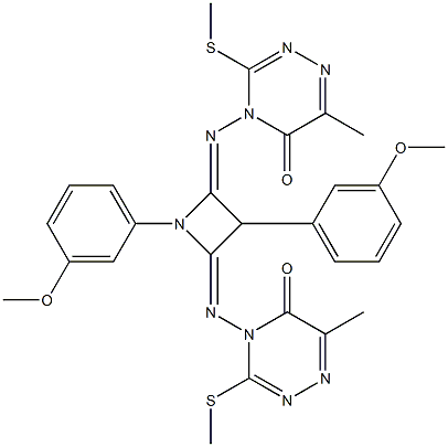 1,3-Bis(3-methoxyphenyl)-2,4-bis[(4,5-dihydro-6-methyl-3-methylthio-5-oxo-1,2,4-triazin)-4-ylimino]azetidine Struktur