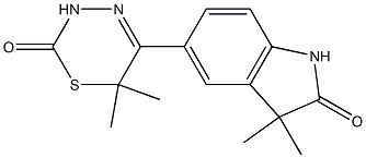 3,3-Dimethyl-5-[(3,6-dihydro-6,6-dimethyl-2-oxo-2H-1,3,4-thiadiazin)-5-yl]-1H-indol-2(3H)-one Struktur