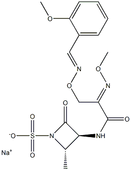 (3S,4S)-4-Methyl-2-oxo-3-[2-[(E)-methoxyimino]-3-(2-methoxybenzylidene)aminooxypropionylamino]azetidine-1-sulfonic acid sodium salt Struktur