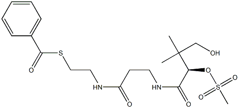 [R,(+)]-4-Hydroxy-2-methylsulfonyloxy-N-[2-[(2-benzoylthioethyl)carbamoyl]ethyl]-3,3-dimethylbutyramide Struktur