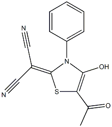 5-Acetyl-4-hydroxy-3-phenyl-2,3-dihydro-2-(dicyanomethylene)thiazole Struktur