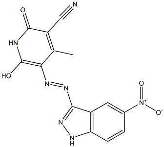 6-Hydroxy-4-methyl-3-cyano-5-[(5-nitro-1H-indazol-3-yl)azo]pyridin-2(1H)-one Struktur