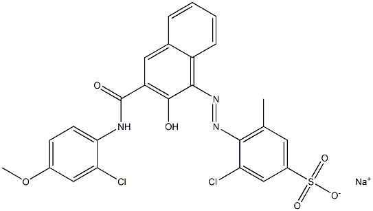 3-Chloro-5-methyl-4-[[3-[[(2-chloro-4-methoxyphenyl)amino]carbonyl]-2-hydroxy-1-naphtyl]azo]benzenesulfonic acid sodium salt Struktur