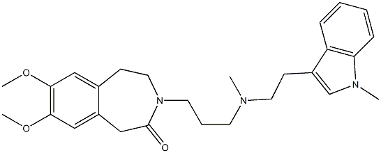 2,3-Dihydro-7,8-dimethoxy-3-[3-[N-[2-(1-methyl-1H-indol-3-yl)ethyl]-N-methylamino]propyl]-1H-3-benzazepin-4(5H)-one Struktur