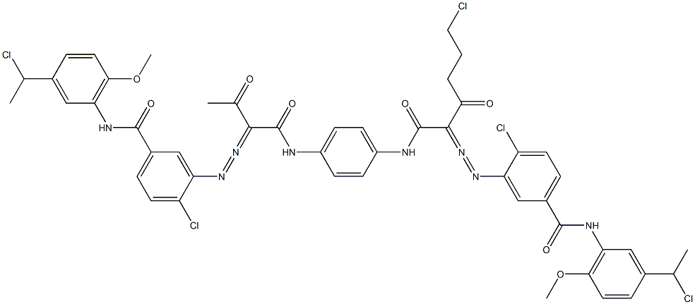 3,3'-[2-(2-Chloroethyl)-1,4-phenylenebis[iminocarbonyl(acetylmethylene)azo]]bis[N-[3-(1-chloroethyl)-6-methoxyphenyl]-4-chlorobenzamide] Struktur