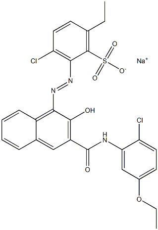 3-Chloro-6-ethyl-2-[[3-[[(2-chloro-5-ethoxyphenyl)amino]carbonyl]-2-hydroxy-1-naphtyl]azo]benzenesulfonic acid sodium salt Struktur