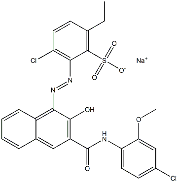 3-Chloro-6-ethyl-2-[[3-[[(4-chloro-2-methoxyphenyl)amino]carbonyl]-2-hydroxy-1-naphtyl]azo]benzenesulfonic acid sodium salt Struktur