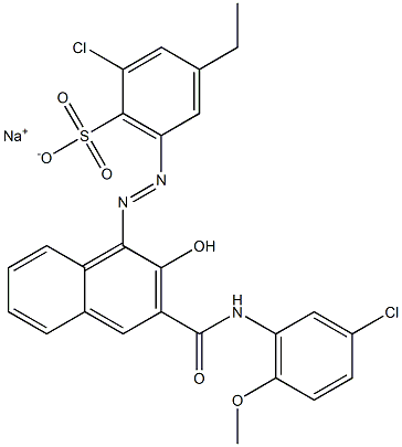 2-Chloro-4-ethyl-6-[[3-[[(3-chloro-6-methoxyphenyl)amino]carbonyl]-2-hydroxy-1-naphtyl]azo]benzenesulfonic acid sodium salt Struktur