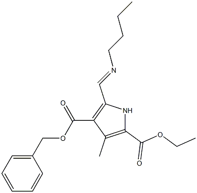 5-Butyliminomethyl-3-methyl-1H-pyrrole-2,4-dicarboxylic acid 2-ethyl 4-benzyl ester Struktur