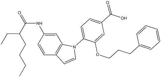 4-[6-(2-Ethylhexanoylamino)-1H-indol-1-yl]-3-(3-phenylpropyloxy)benzoic acid Struktur