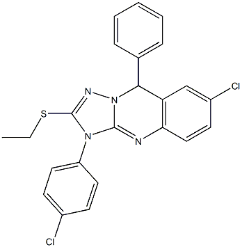 7-Chloro-3,9-dihydro-2-ethylthio-3-(4-chlorophenyl)-9-phenyl[1,2,4]triazolo[5,1-b]quinazoline Struktur