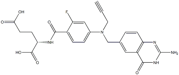 (2S)-2-[2-Fluoro-4-[N-[(3,4-dihydro-2-amino-4-oxoquinazolin)-6-ylmethyl]-N-(2-propynyl)amino]benzoylamino]glutaric acid Struktur