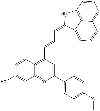 7-Hydroxy-4-[3-[(1,2-dihydrobenz[cd]indol)-2-ylidene]-1-propenyl]-2-(4-methoxyphenyl)-1-benzopyrylium Struktur