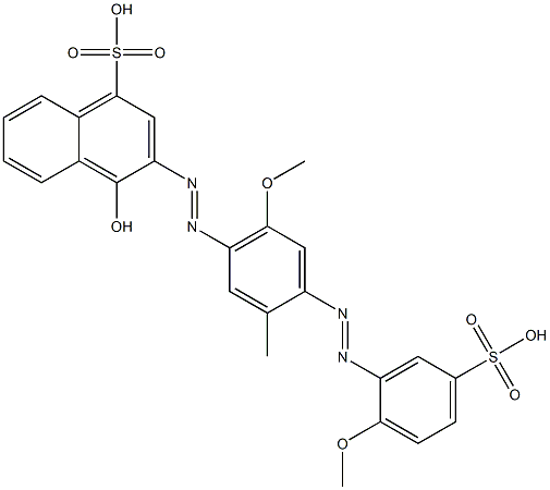 1-Hydroxy-2-[4-(2-methoxy-5-sulfophenylazo)-6-methoxy-3-methylphenylazo]-4-naphthalenesulfonic acid Struktur