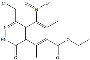 5-Nitro-1,2-dihydro-1-oxo-6,8-dimethyl-4-(chloromethyl)phthalazine-7-carboxylic acid ethyl ester Struktur