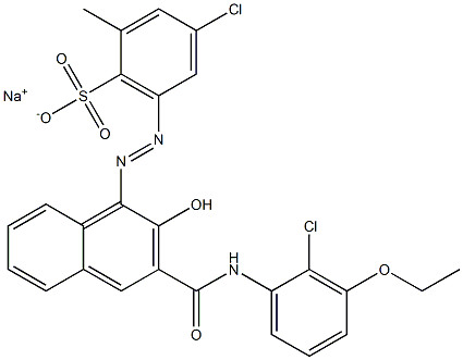 4-Chloro-2-methyl-6-[[3-[[(2-chloro-3-ethoxyphenyl)amino]carbonyl]-2-hydroxy-1-naphtyl]azo]benzenesulfonic acid sodium salt Struktur