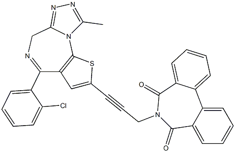 4-(2-Chlorophenyl)-9-methyl-2-[3-[(6,7-dihydro-5,7-dioxo-5H-dibenz[c,e]azepin)-6-yl]-1-propynyl]-6H-thieno[3,2-f][1,2,4]triazolo[4,3-a][1,4]diazepine Struktur