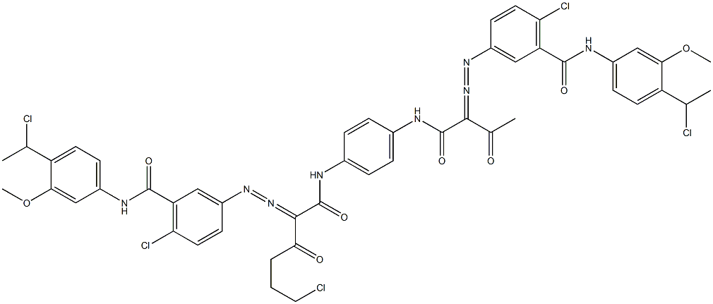 3,3'-[2-(2-Chloroethyl)-1,4-phenylenebis[iminocarbonyl(acetylmethylene)azo]]bis[N-[4-(1-chloroethyl)-3-methoxyphenyl]-6-chlorobenzamide] Struktur