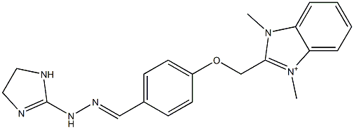 1,3-Dimethyl-2-[4-[2-[(4,5-dihydro-1H-imidazol)-2-yl]hydrazonomethyl]phenoxymethyl]1H-benzimidazol-3-ium Struktur