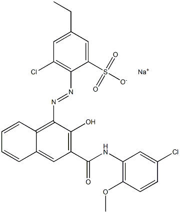 3-Chloro-5-ethyl-2-[[3-[[(3-chloro-6-methoxyphenyl)amino]carbonyl]-2-hydroxy-1-naphtyl]azo]benzenesulfonic acid sodium salt Struktur