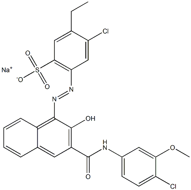 4-Chloro-3-ethyl-6-[[3-[[(4-chloro-3-methoxyphenyl)amino]carbonyl]-2-hydroxy-1-naphtyl]azo]benzenesulfonic acid sodium salt Struktur