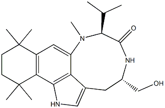 (4S,7S)-1,3,4,5,7,8,10,11,12,13-Decahydro-4-(hydroxymethyl)-8,10,10,13,13-pentamethyl-7-isopropyl-6H-benzo[g][1,4]diazonino[7,6,5-cd]indol-6-one Struktur