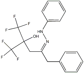 5,5,5-Trifluoro-4-(trifluoromethyl)-4-hydroxy-1-phenyl-2-pentanone phenyl hydrazone Struktur