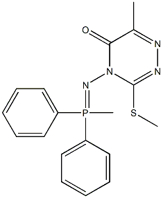 4-[[(Methyl)diphenylphosphoranylidene]amino]-3-(methylthio)-6-methyl-1,2,4-triazin-5(4H)-one Struktur