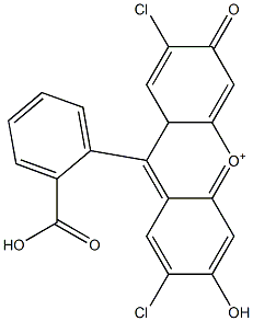 9-(2-Carboxyphenyl)-2,7-dichloro-3,9a-dihydro-6-hydroxy-3-oxoxanthylium Struktur