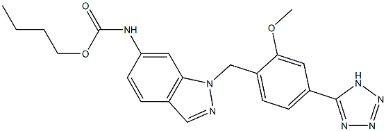 N-[1-[2-Methoxy-4-(1H-tetrazol-5-yl)benzyl]1H-indazol-6-yl]carbamic acid butyl ester Struktur